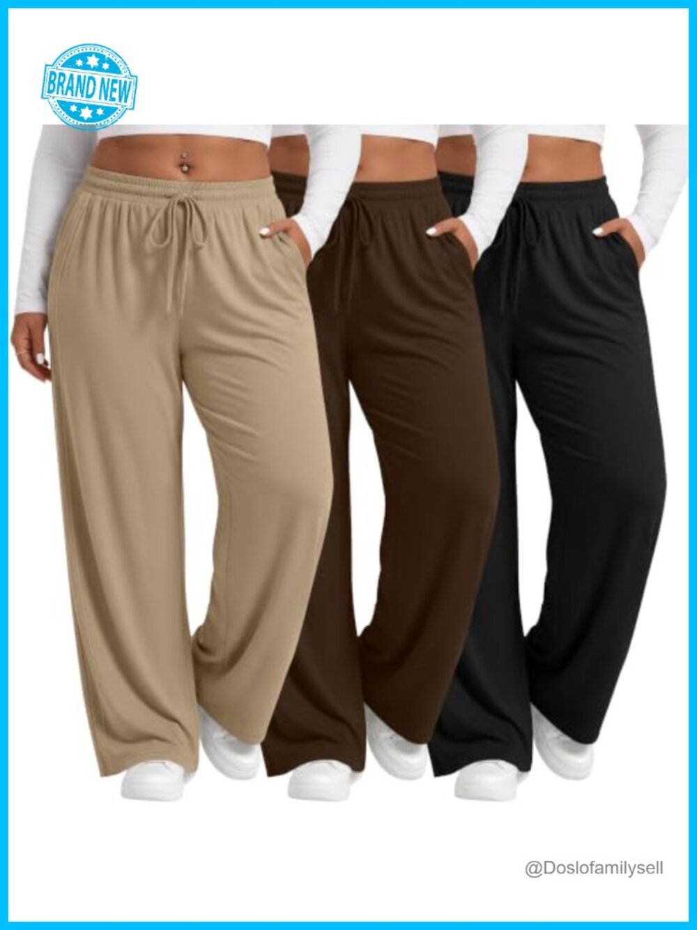 Plus Size Wide Leg Drawstring Palazzo Sweatpants 3 Pack Yoga Lounge Pants